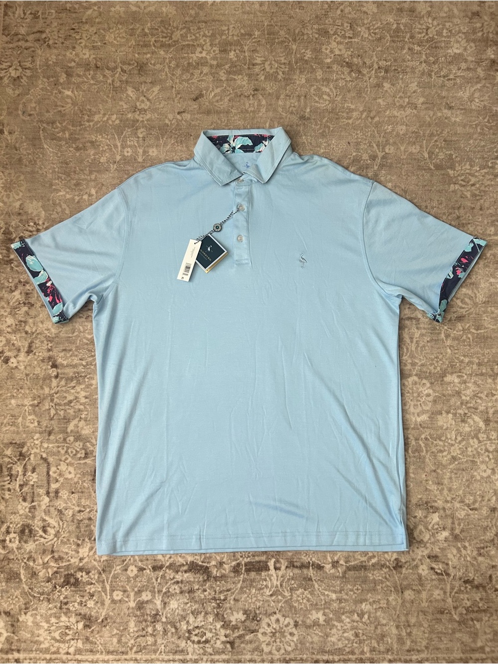 Tailorbyrd Light Blue Polo with Navy Floral Trim